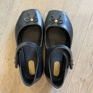 Mini Melissa Black Dress Shoes with Bow Accent
